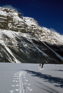 Marci & Ben skiing Chitistone Canyon 3-1976 photo by Sally cropped