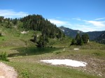 Heart Lake. Unlike many heavily visited alpine areas, vegetation around the lake shore is largely untrampled.