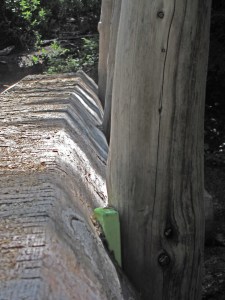 Sol Duc log bridge plastic wedge securing railing post