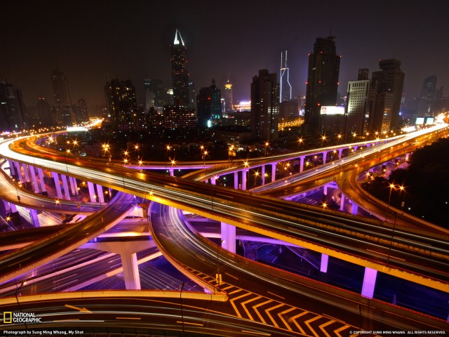 Shanghai freeways at night Photo by Sung Ming Whang National Geographic