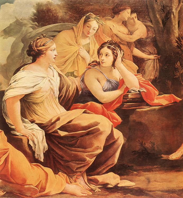 Muses at Parnassas detail from a painting by Simon Vouet, circa 1640, Museum of Fine Arts, Budapest